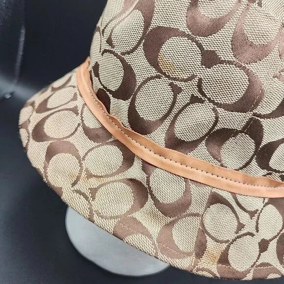 Vintage Y2K Coach Signature Monogram Bucket Hat Beige Tan Size M/L Small Marks - Picture 8 of 8